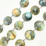 Load image into Gallery viewer, Labradorite Coin Shape Oxidized Wire Chain. LAB89