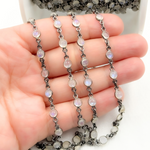 Load image into Gallery viewer, White Moonstone Round Shape Bezel Oxidized Wire Chain