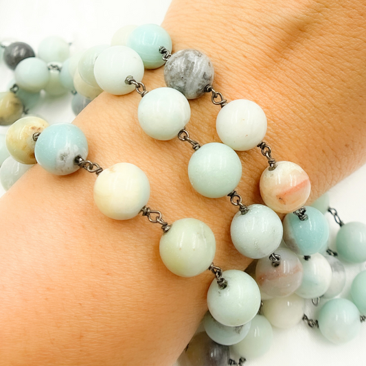 Peruvian Opal Round Shape Oxidized Wire Chain