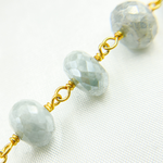 Load image into Gallery viewer, Coated Milky Aquamarine Faceted Rondel Gold Plated Wire Chain.