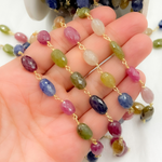 Load image into Gallery viewer, Multi Sapphire Rondel Faceted Gold Plated 925 Sterling Silver Wire Chain.