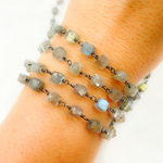 Load image into Gallery viewer, Labradorite Cube Oxidized Wire Chain.