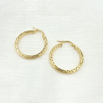 Load image into Gallery viewer, 14K Solid Gold Hollow Flat Diamond Cut Hoop