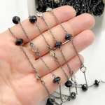 Load image into Gallery viewer, Black Spinel Rondel Shape & White Topaz Oxidized Connected Wire Chain. BSP26