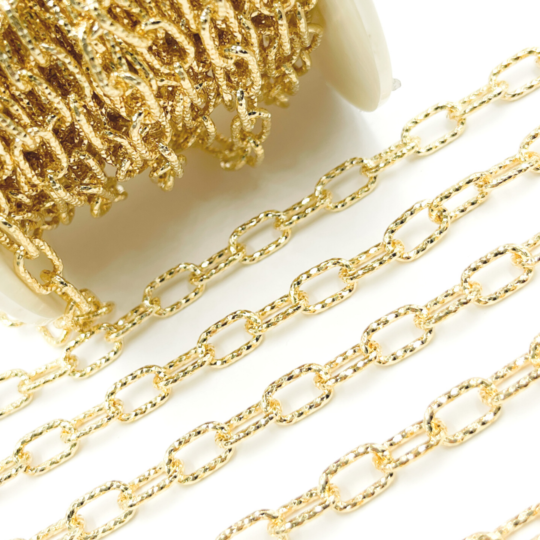 Gold Plated 925 Sterling Silver Round Diamond Cut Paper Clip Chain