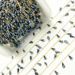 Load image into Gallery viewer, Coated Black Spinel Drop Dangle Gold Plated 925 Sterling Silver Wire Chain.