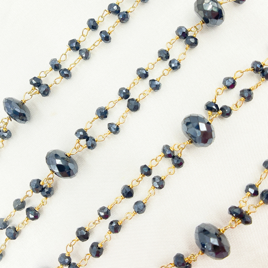 Coated Black Spinel Gold Plated Wire Chain.