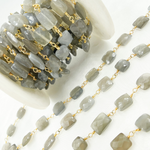 Load image into Gallery viewer, Grey Moonstone Rectangular Shape Gold Plated Wire Chain