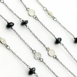 Load image into Gallery viewer, Black Spinel Rondel Shape & White Topaz Oxidized Connected Wire Chain.