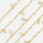Load image into Gallery viewer, Coated Peach Moonstone & CZ Dangle Gold Plated Wire Chain.