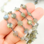 Load image into Gallery viewer, Labradorite Coin Oxidized Wire Chain.