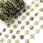 Load image into Gallery viewer, Labradorite Coin Shape Gold Plated 925 Sterling Silver Wire Chain.