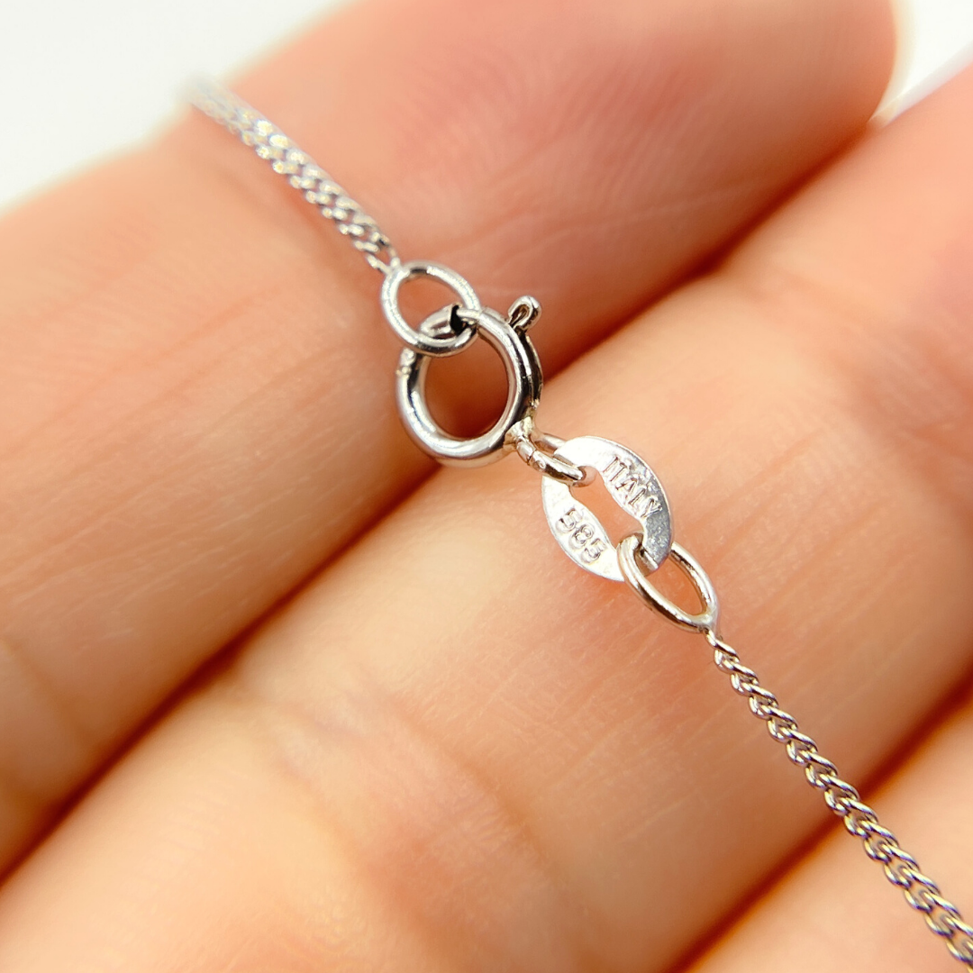 14K Solid White Gold Curb Chain