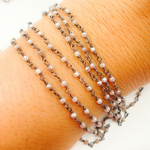 Load image into Gallery viewer, Coated Peach Moonstone Oxidized Wire Chain.