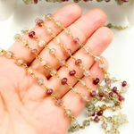 Load image into Gallery viewer, Multi Sapphire Pink Smooth Gold Plated Wire Chain.