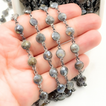 Load image into Gallery viewer, Coated Labradorite Round Shape Bezel Oxidized Wire Chain