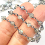 Load image into Gallery viewer, Labradorite Ball Stone Black Rhodium 925 Sterling Silver Wire Chain
