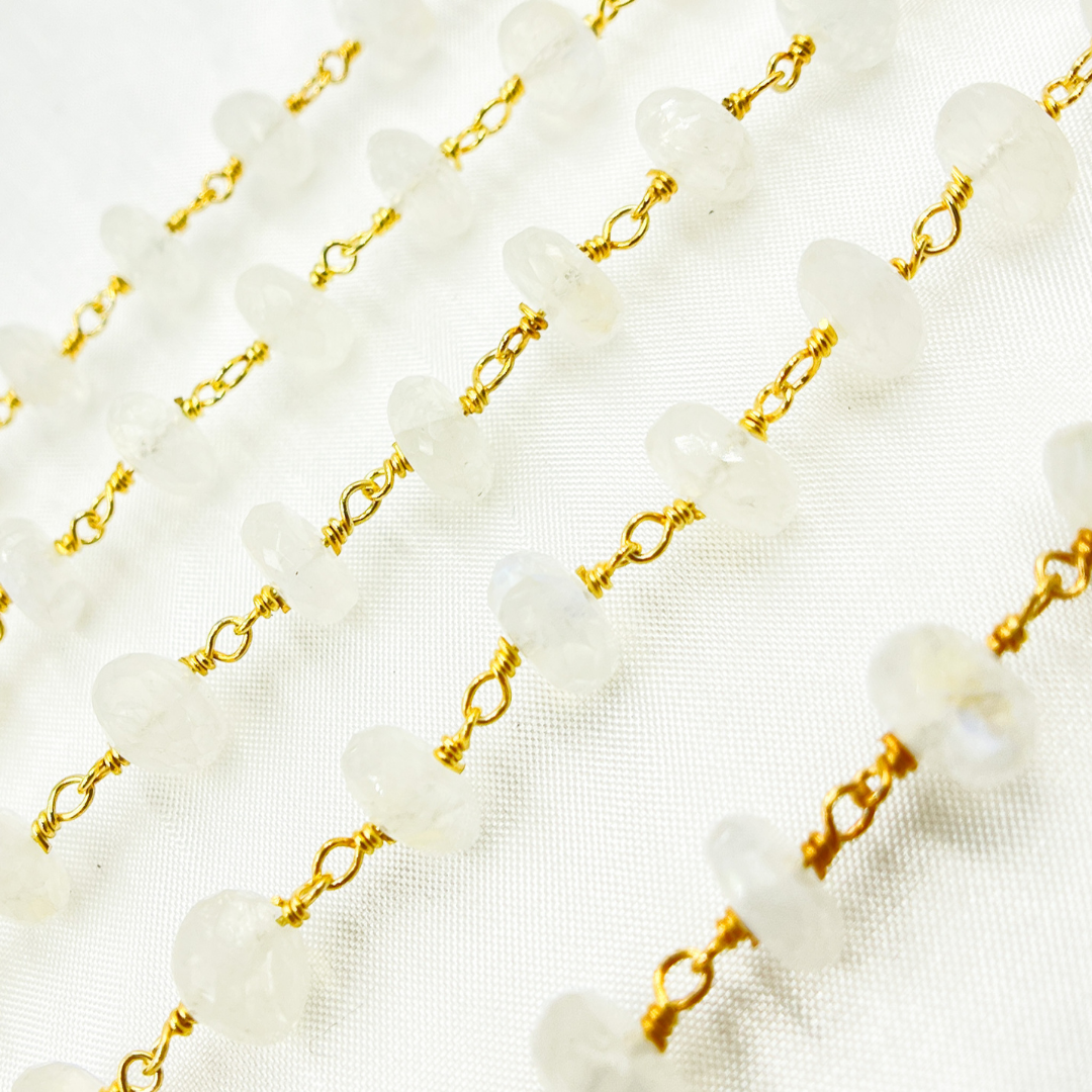 White Rainbow Moonstone Gold Plated Wire Chain.