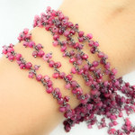 Load image into Gallery viewer, Dyed Ruby Cluster Dangle 3.5mm Oxidized Wire Chain.