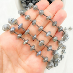 Load image into Gallery viewer, Coated Labradorite Rondel Smooth Oxidized Wire Chain