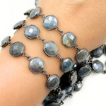 Load image into Gallery viewer, Coated Labradorite Hexagon Shape Bezel Oxidized Wire Chain