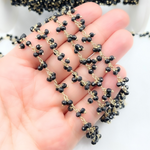 Load image into Gallery viewer, Black Spinel Cluster Dangle 3.5mm Gold Plated Wire Chain.