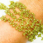 Load image into Gallery viewer, Peridot Cluster Dangle Gold Plated Wire Chain.