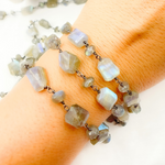 Load image into Gallery viewer, Labradorite Organic Shape Oxidized Wire Chain.