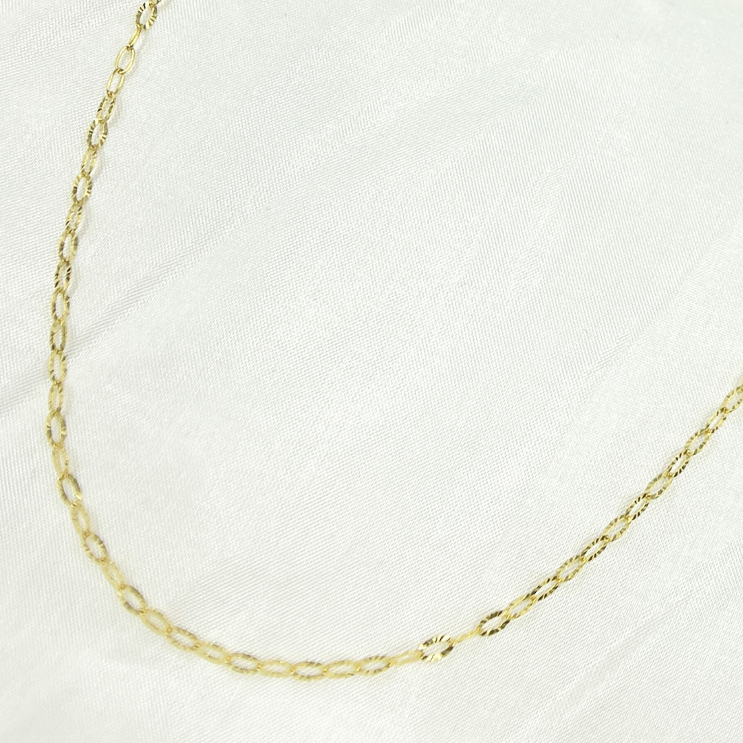 14K Solid Yellow Gold Diamond Cut Oval Link Chain