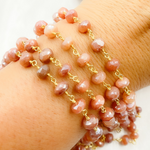 Load image into Gallery viewer, Coated Peach Moonstone Gold Plated Wire Chain.