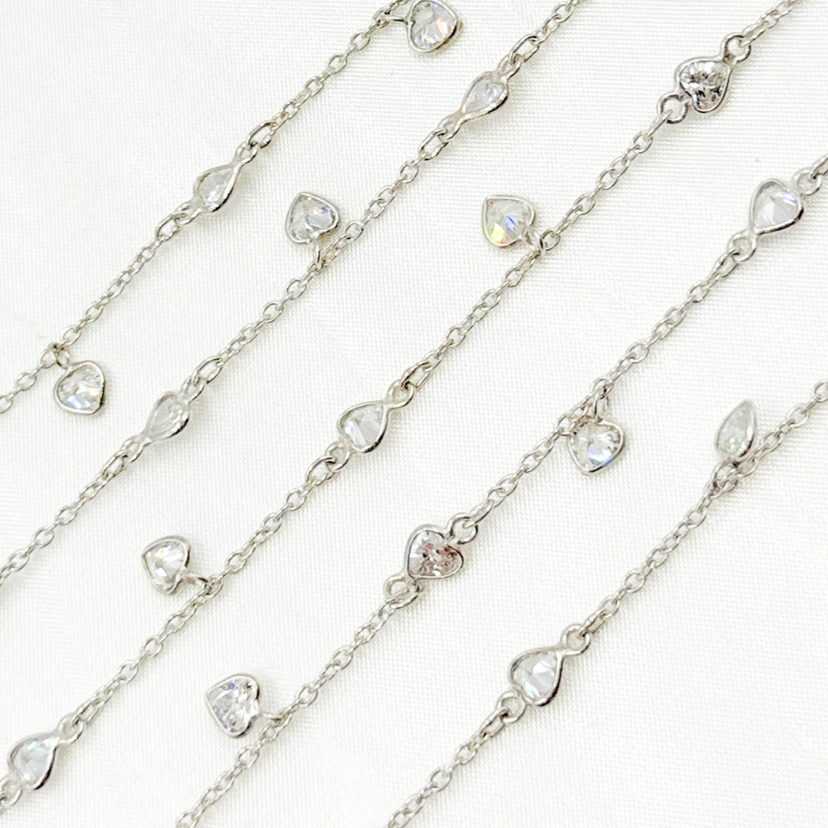 Cubic Zirconia Heart Shape Dangle & Connected Wire Chain