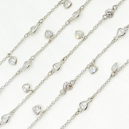 Cubic Zirconia Heart Shape Dangle & Connected Wire Chain