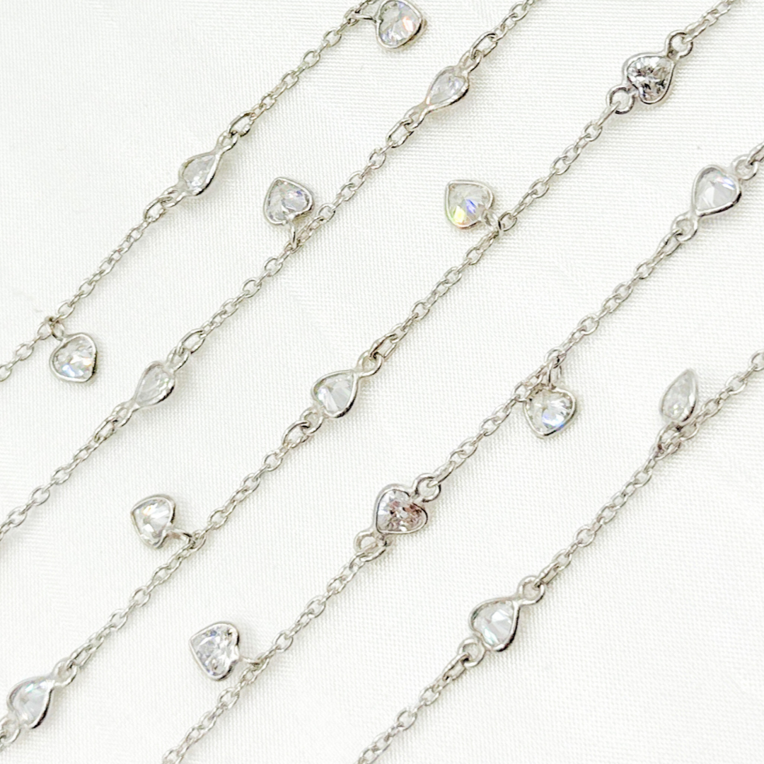 Cubic Zirconia Heart Shape Dangle & Connected Wire Chain. CZ36