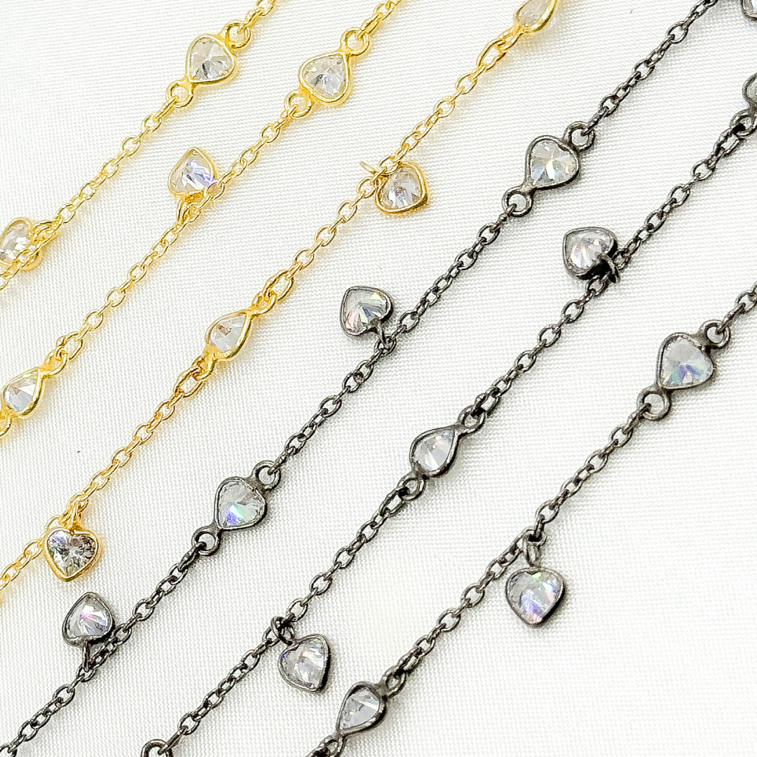 Cubic Zirconia Heart Shape Dangle & Connected Wire Chain