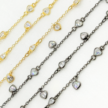 Cubic Zirconia Heart Shape Dangle & Connected Wire Chain