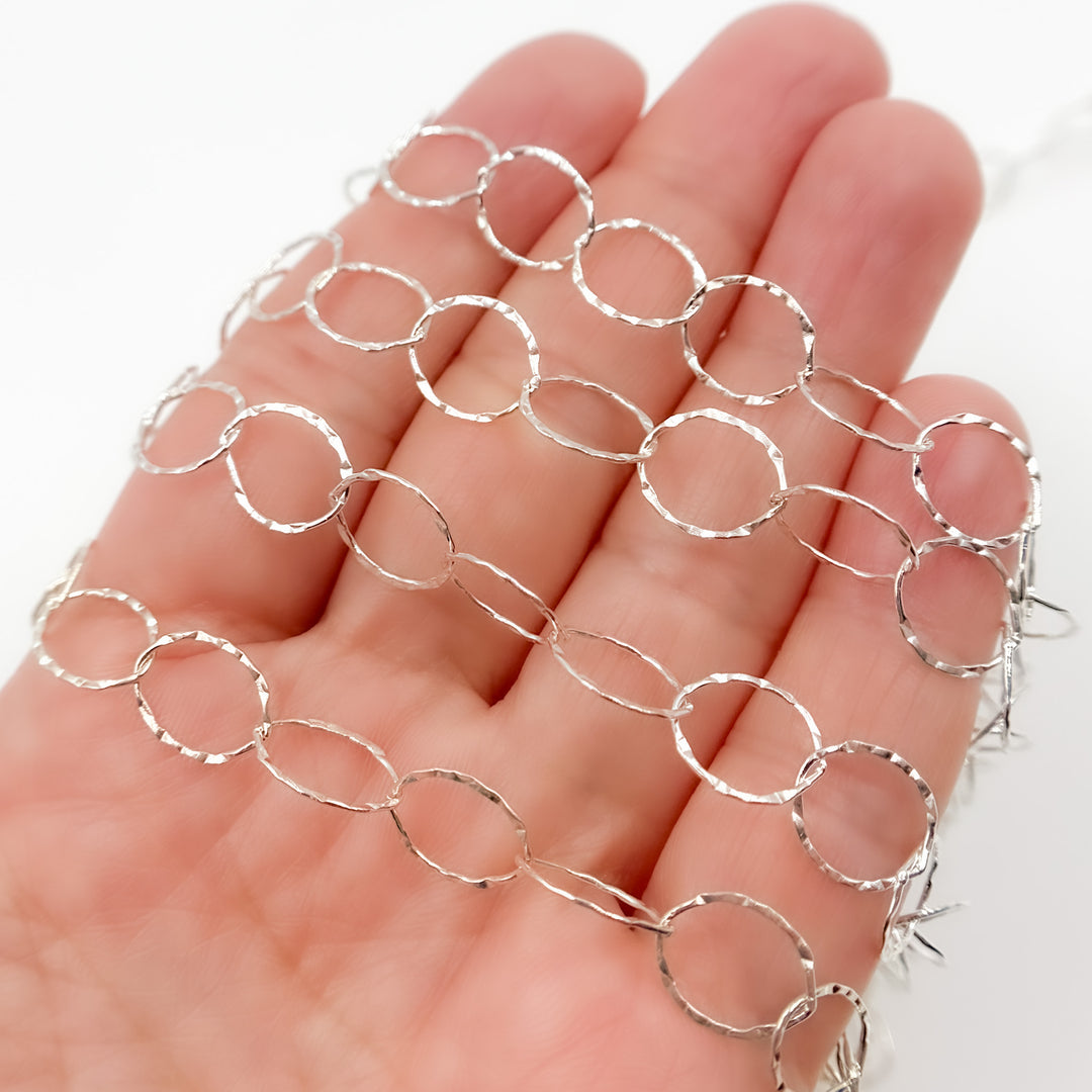 Sterling Silver Hammered Round Link Chain