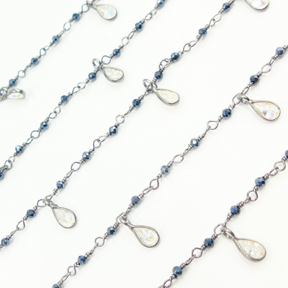 Coated Black Spinel & CZ Dangle Oxidized Wire Chain