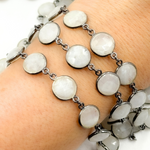 Load image into Gallery viewer, White Moonstone Round Shape Bezel Oxidized Wire Chain. WMS5
