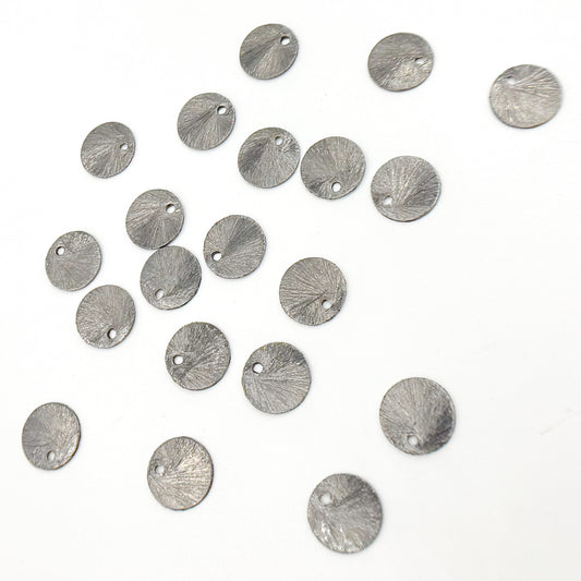 12MM Black Rhodium Sterling Silver Brushed Round Flat Disc Charm with a Single Hole