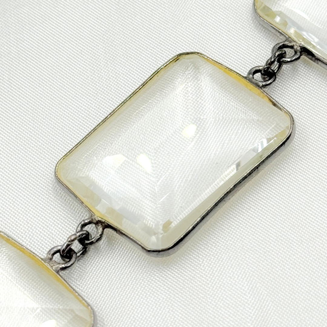 Crystal Large Rectangle Shape Bezel Oxidized Wire Chain.