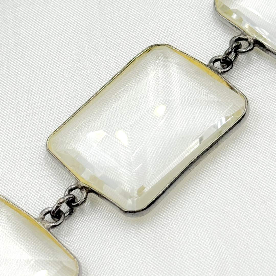 Crystal Large Rectangle Shape Bezel Oxidized Wire Chain. CR5