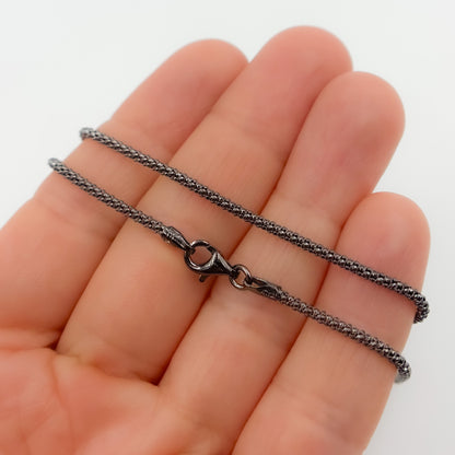 PC180BR. Black Rhodium Sterling Silver Popcorn Necklace