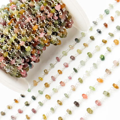 Multi Tourmaline Sterling Silver Wire Chain