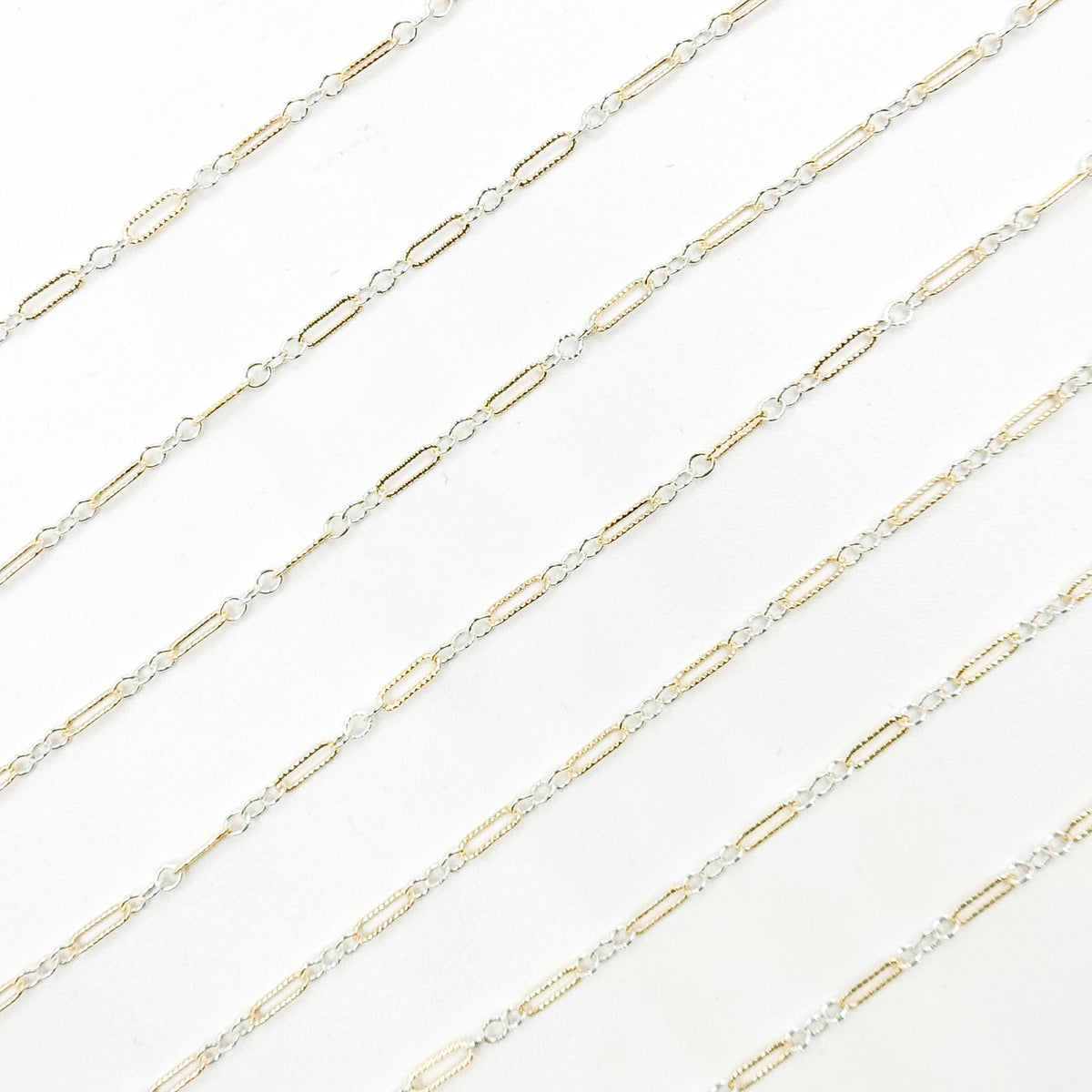 XM/1003K/SP. 14K Gold Filled and Sterling Silver Knurled Link Chain