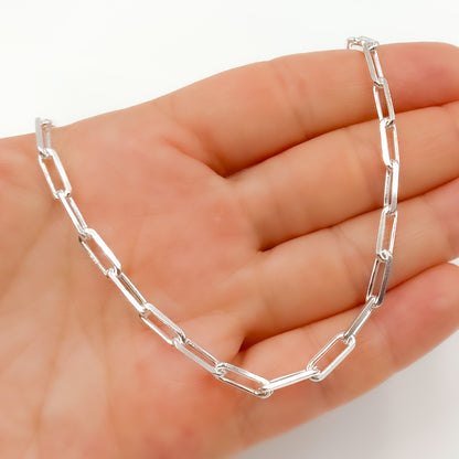 Sterling Silver Diamond Cut Paperclip Necklace