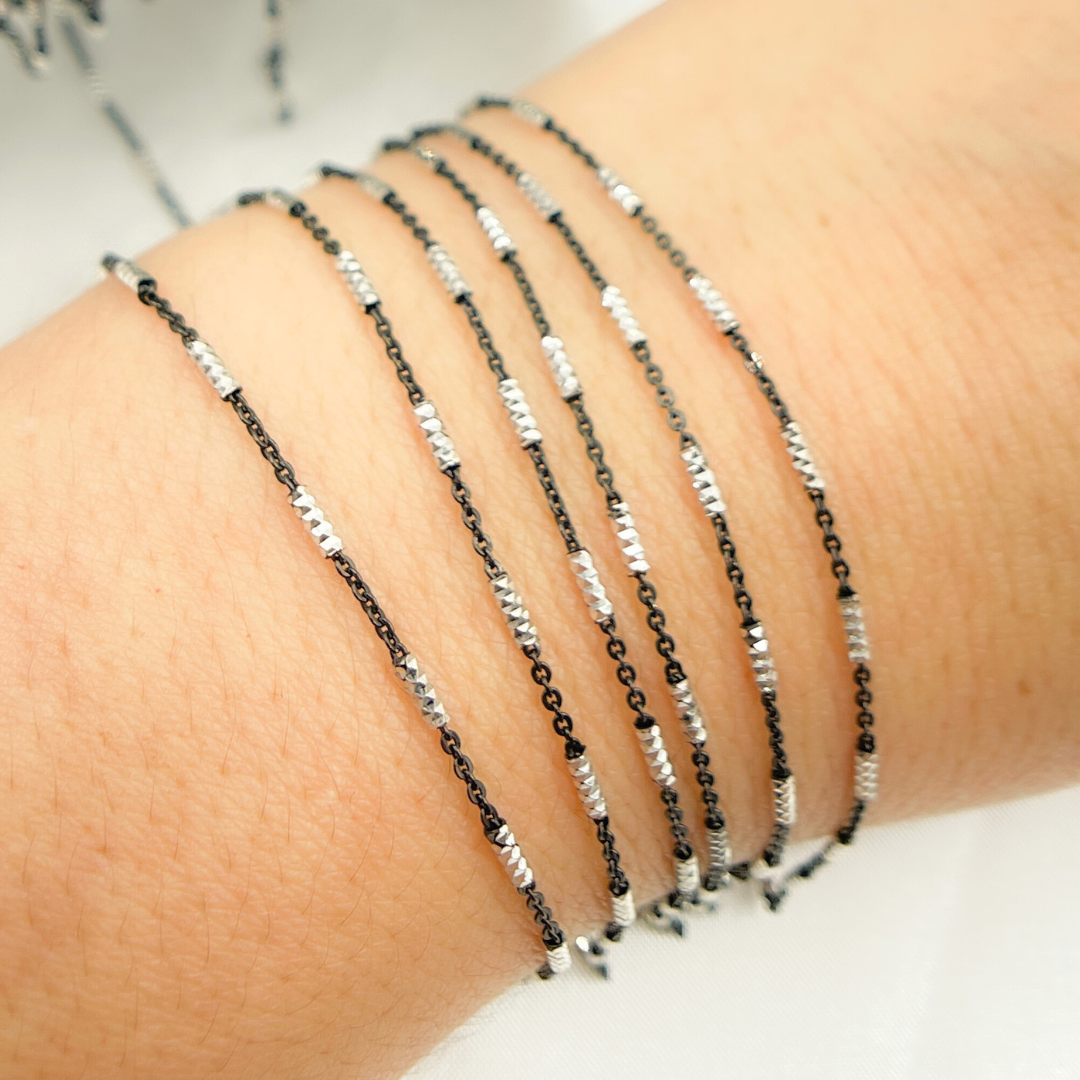 Black Rhodium Sterling Silver Satellite Diamond Cut Tube Chain