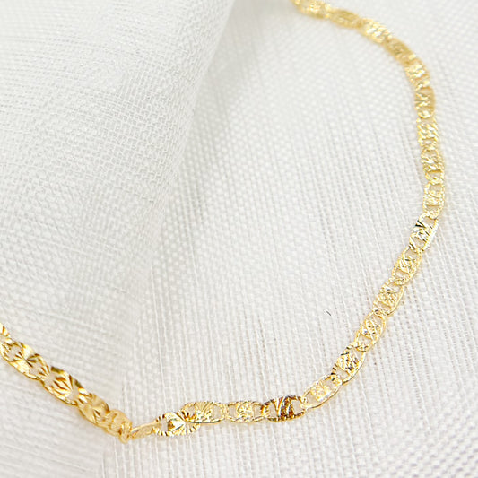 14k Solid Yellow Gold Diamond Cut Marina Link Bracelet