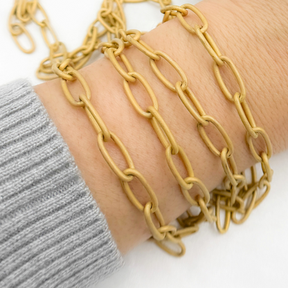 V14GPM. Gold Plated Matt 925 Sterling Silver Oval Link Chain