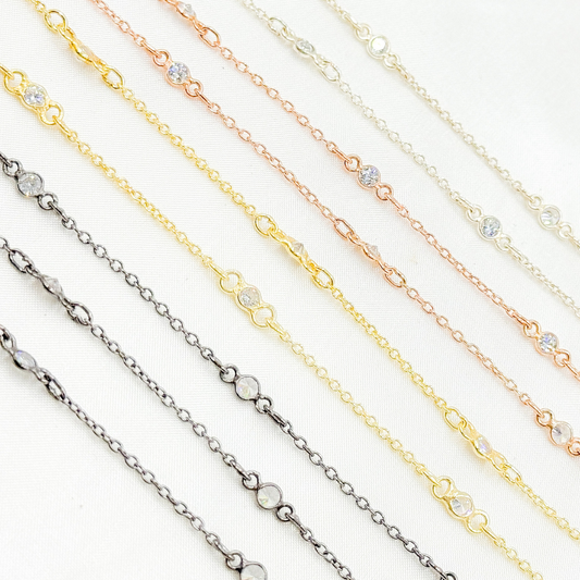Cubic Zirconia Round 3mm Shape Connector With Chain Between