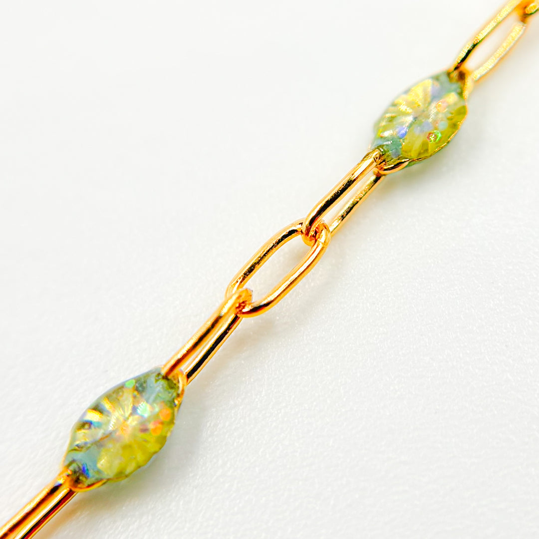 Gold Filled Green Shade Color Opal Enamel Cable Chain